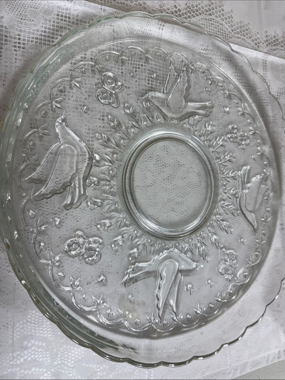 Clear Glass CHIP & DIP Serving Platter with Embossed Bird Motif - Clear